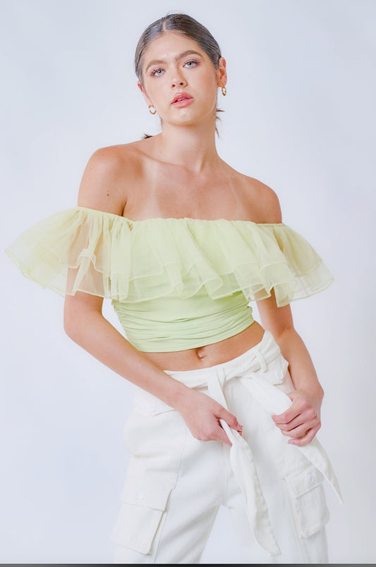 Brady Ruffle Lime Top - Crop Top - essecoco