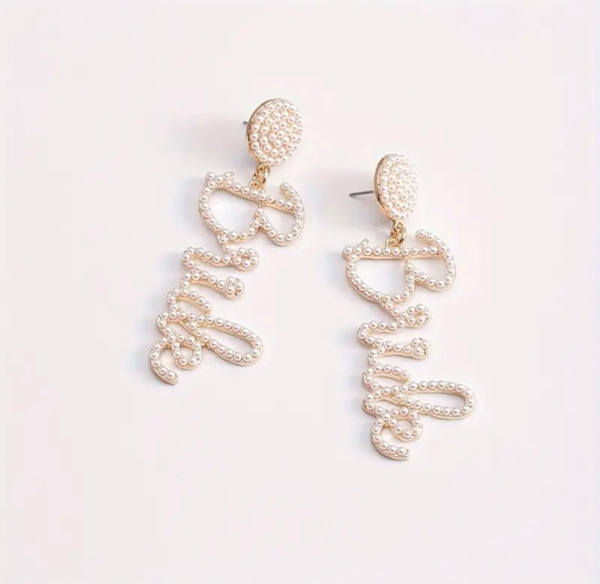 Vibrant Beaded BRIDE Letter Dangle Earrings -  - essecoco
