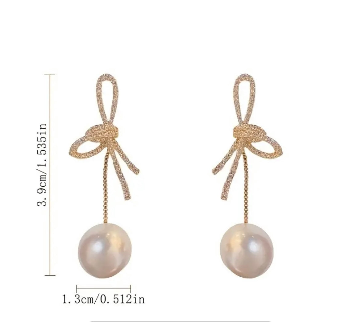 Exquisite Bow Bead Dangling Earrings For Women