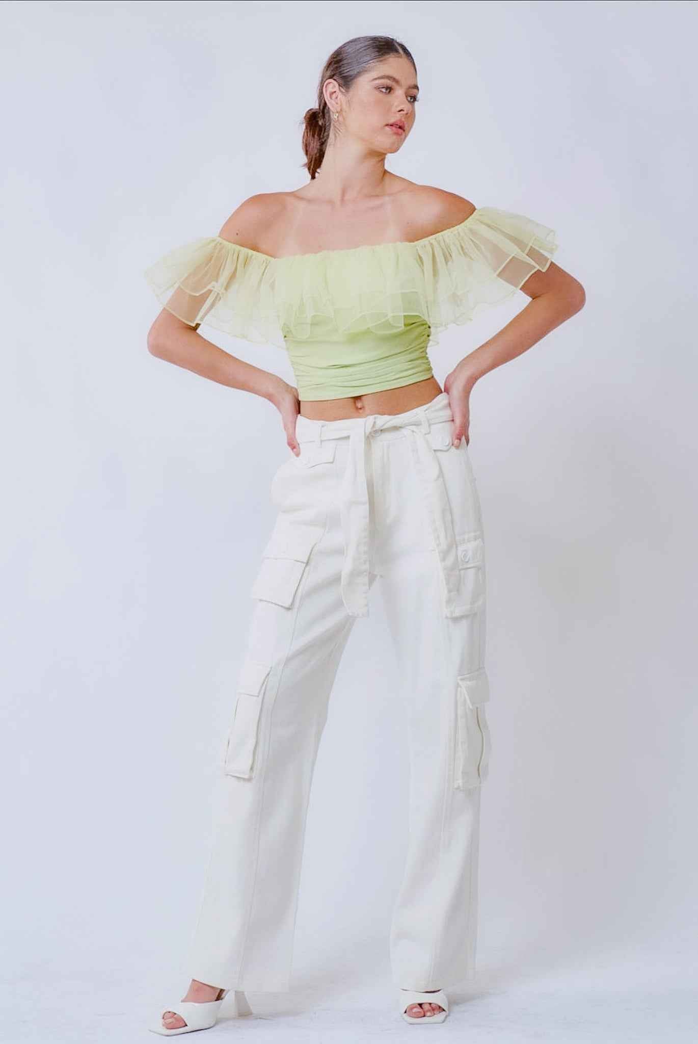 Brady Ruffle Lime Top