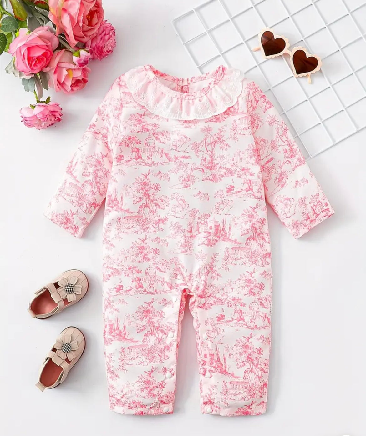 Pink Toile Baby Onsies 3-6mo