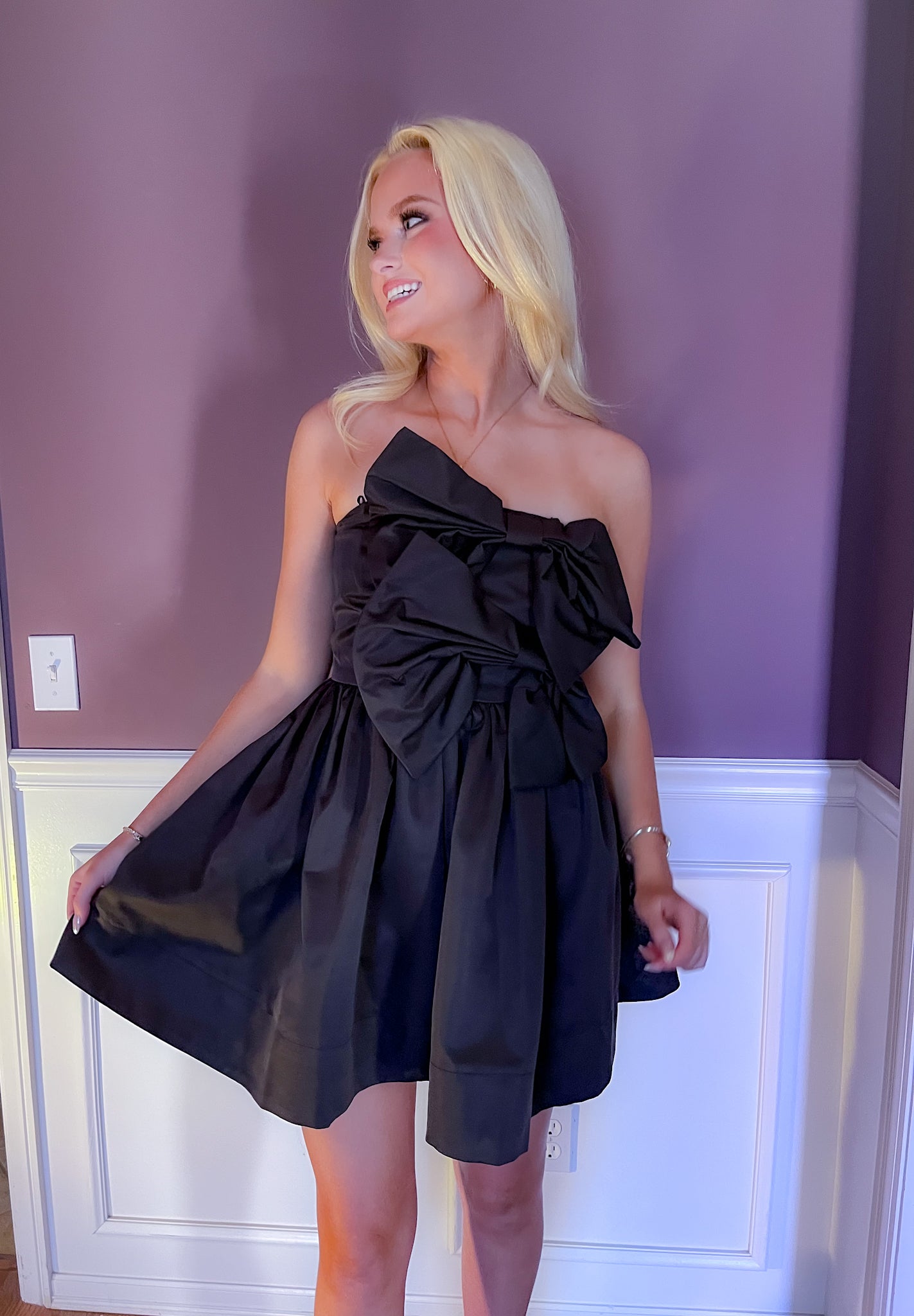 Mila Black Double Bow Dress - Strapless Dress - essecoco