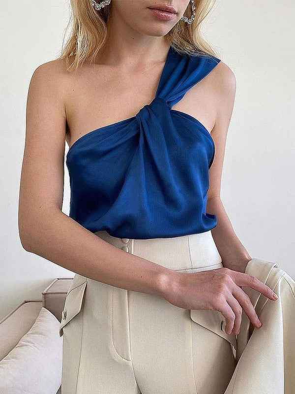 Cassie Blue One Shoulder Top
