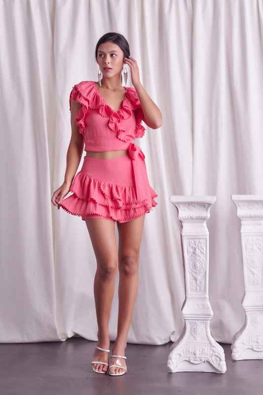 Elle Coral Ruffle Top