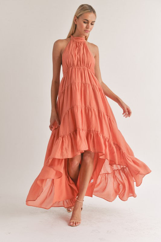 Camille Mock Neck Halter High Low Maxi Dress - Wrap Dress - essecoco