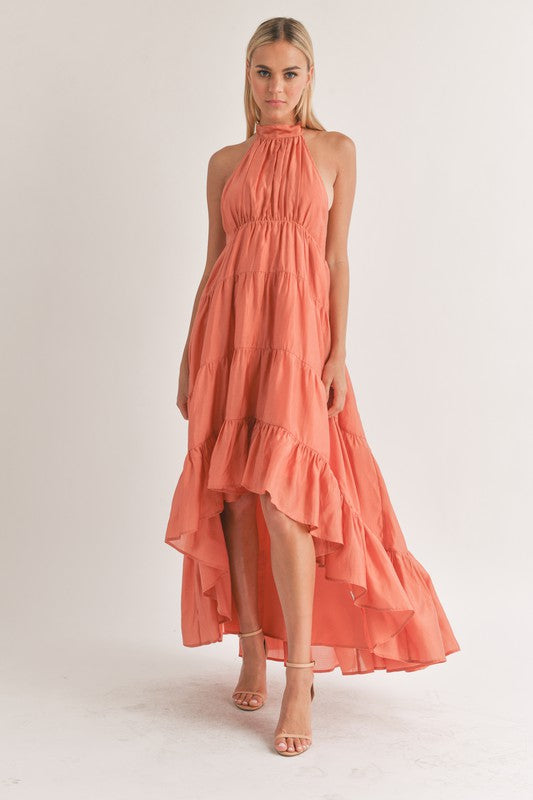 Camille Mock Neck Halter High Low Maxi Dress - Wrap Dress - essecoco