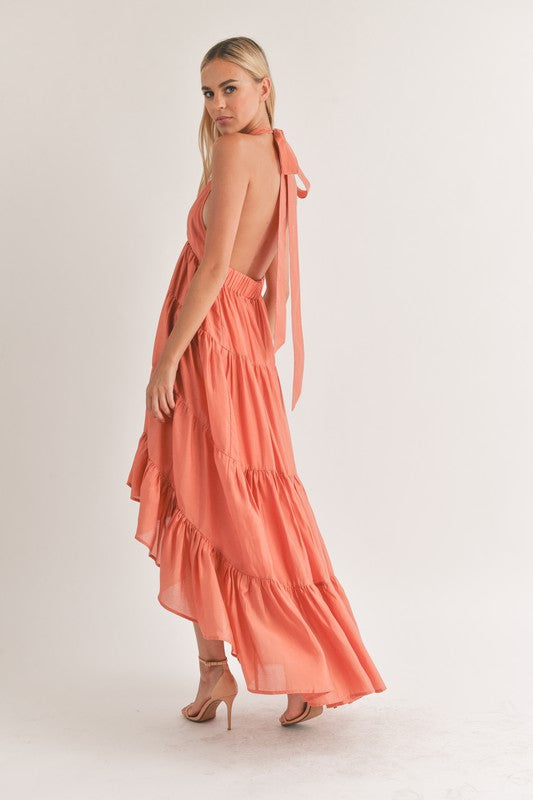 Camille Mock Neck Halter High Low Maxi Dress - Wrap Dress - essecoco