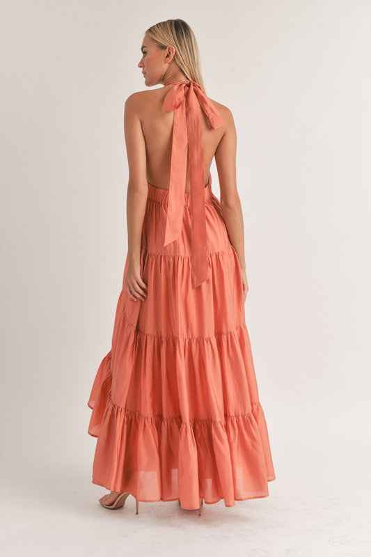 Camille Mock Neck Halter High Low Maxi Dress