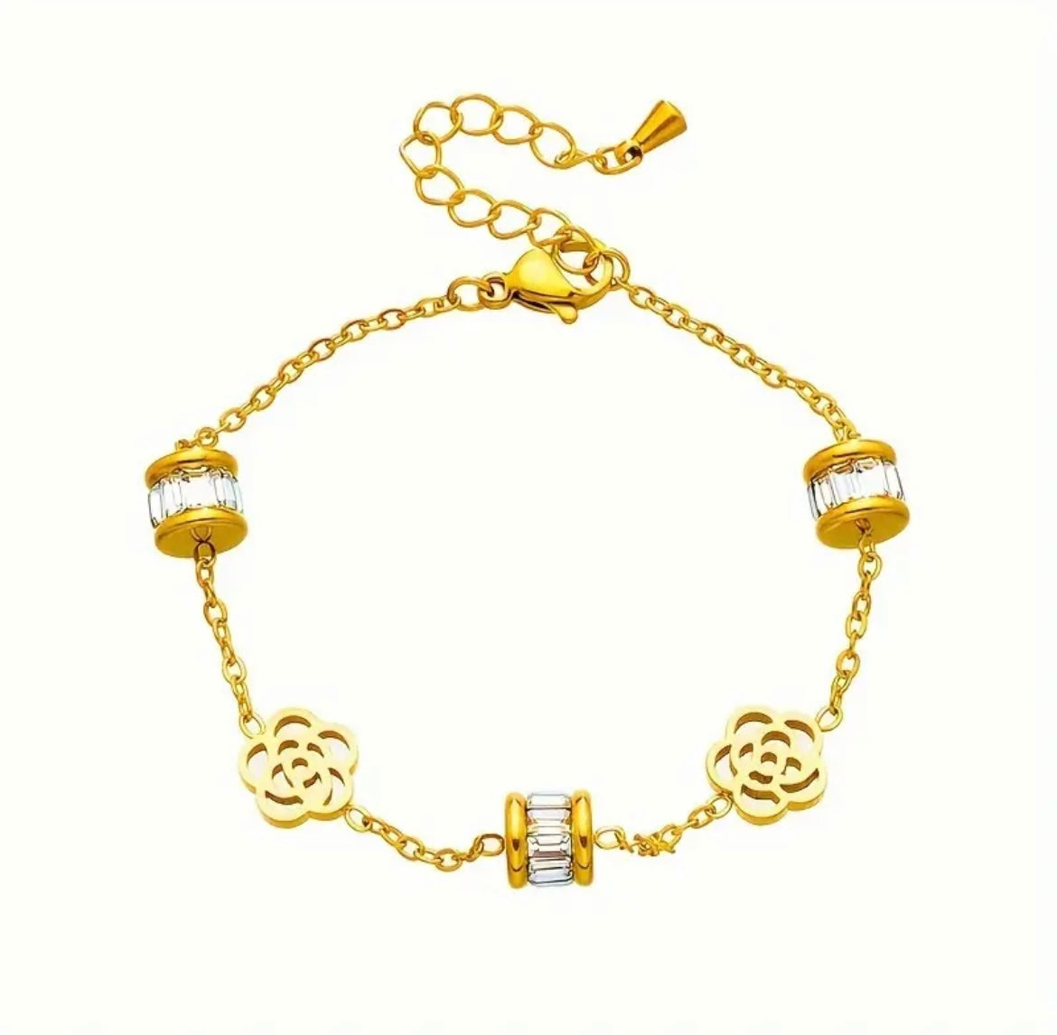 Elegant Golden Hollowed-Out Flower Stainless Steel - Bow Bracelets - essecoco