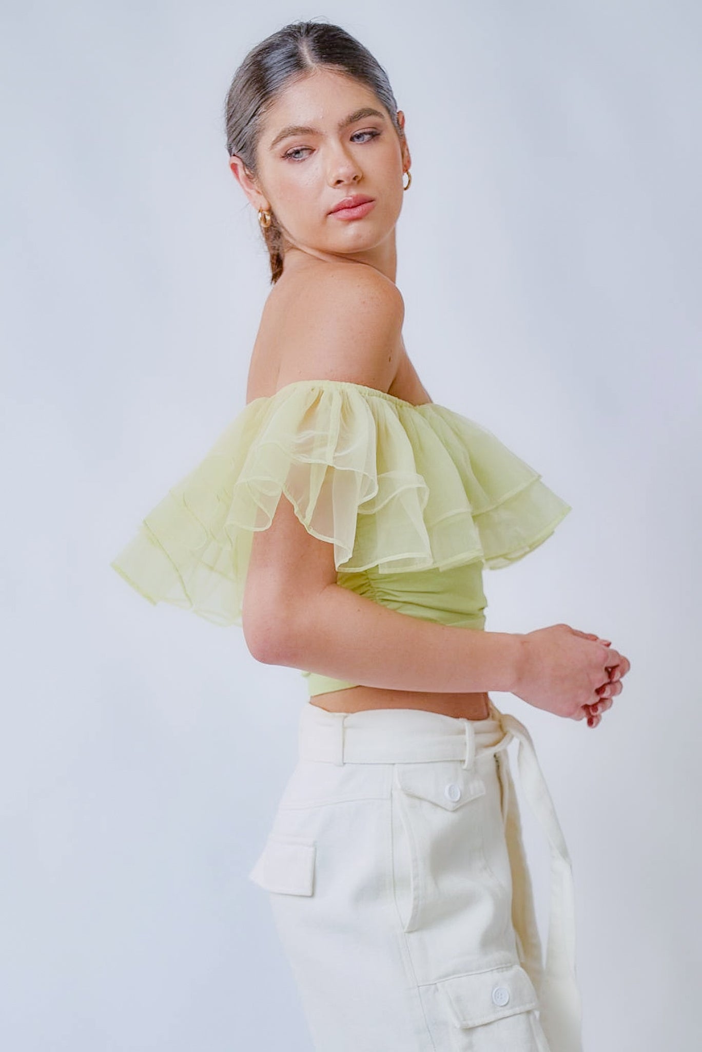 Brady Ruffle Lime Top - Crop Top - essecoco