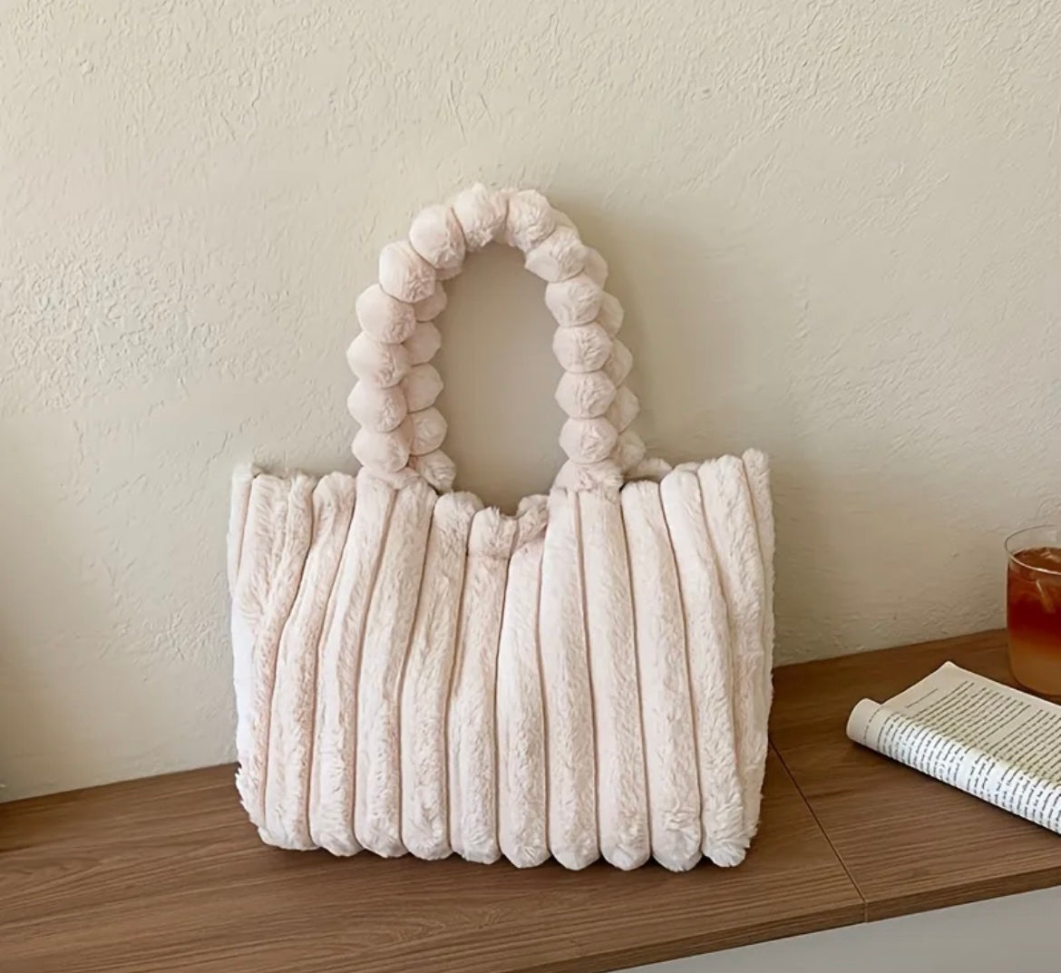 Trendy Quilted Faux Fur Shoulder Bag