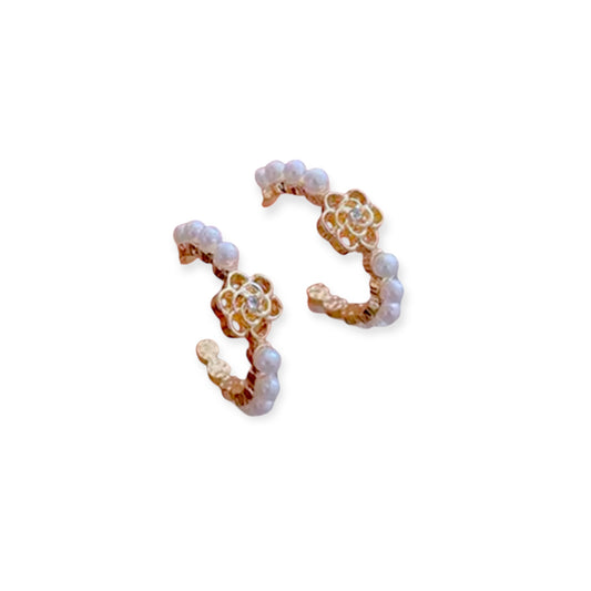 Camila Etched Pearl Hoop Earrings