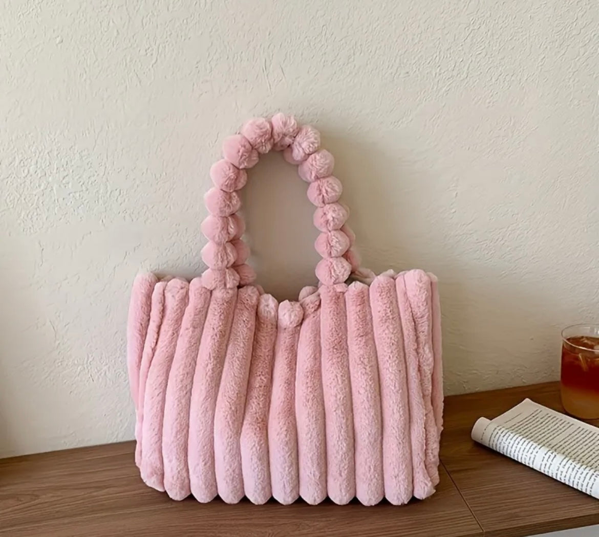 Trendy Quilted Faux Fur Shoulder Bag