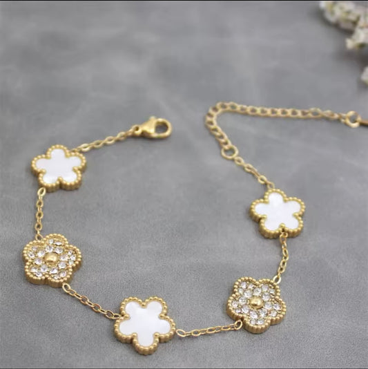 18K Gold Plated White Clover Bracelet