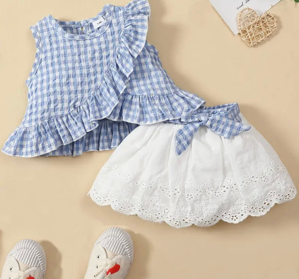 Blue Check Ruffle Baby 2 Piece Set 9-12mo