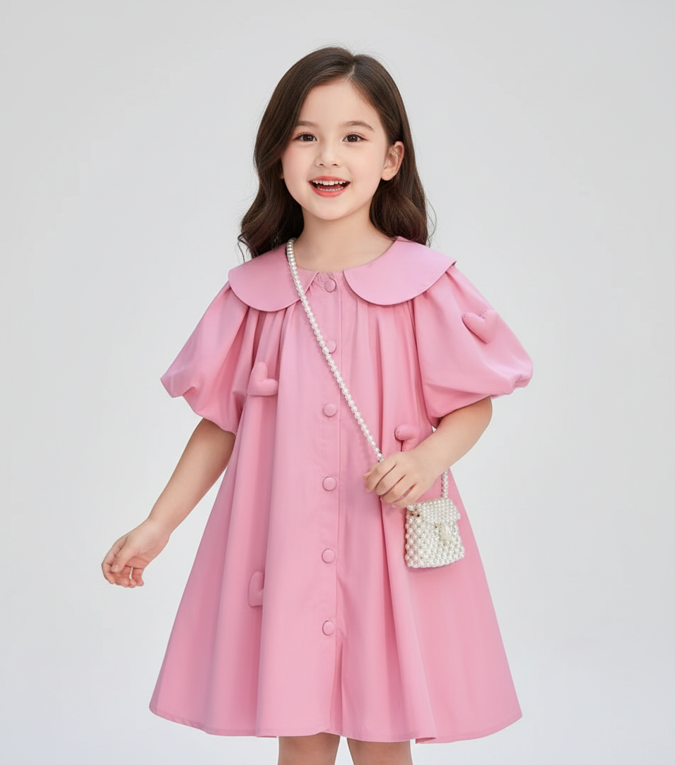Puffy Pink Hearts Kids Dress