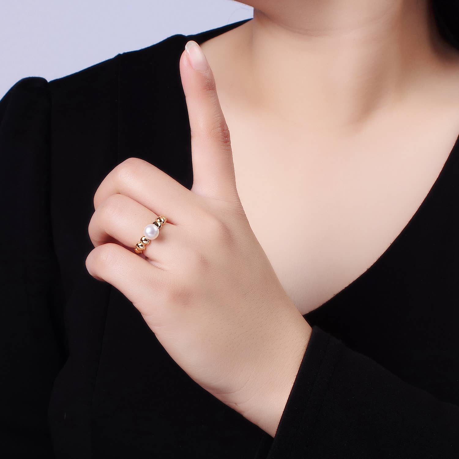 14K Gold Filled Pearl Beaded Bubble Band Ring | O1312 -  - essecoco