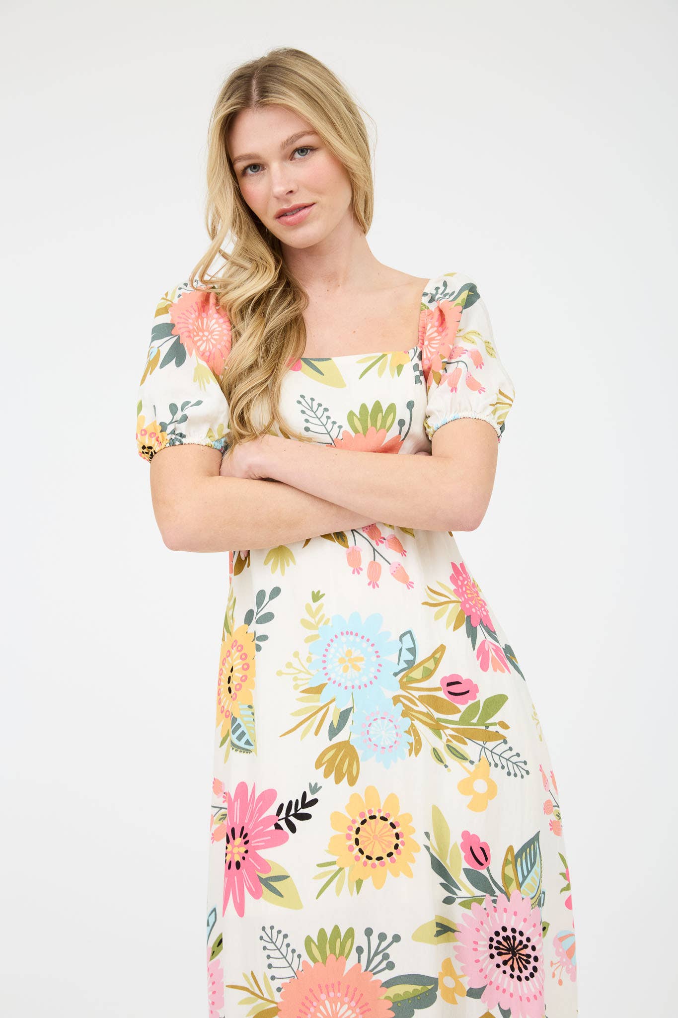 Arcadia Floral Print Puff Sleeve Dress