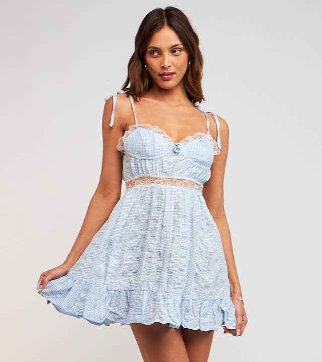 Elodie Blue Gingham Dress - Essecoco