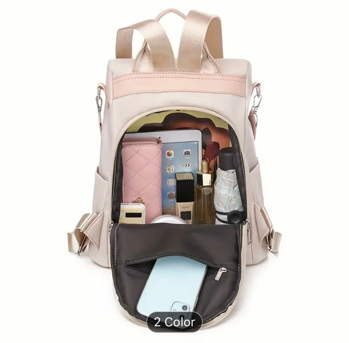 Embroidered Floral Print Khaki Backpack