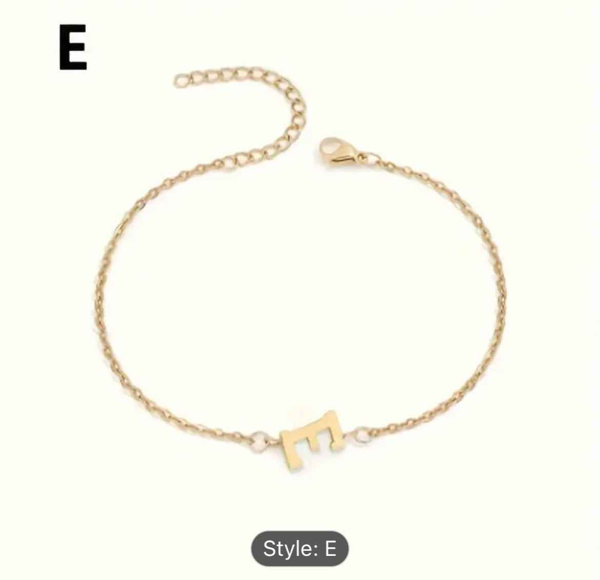 Classic Fashion Bracelet With Initial Letter Charm E 18K Gold-plated Stainless Steel