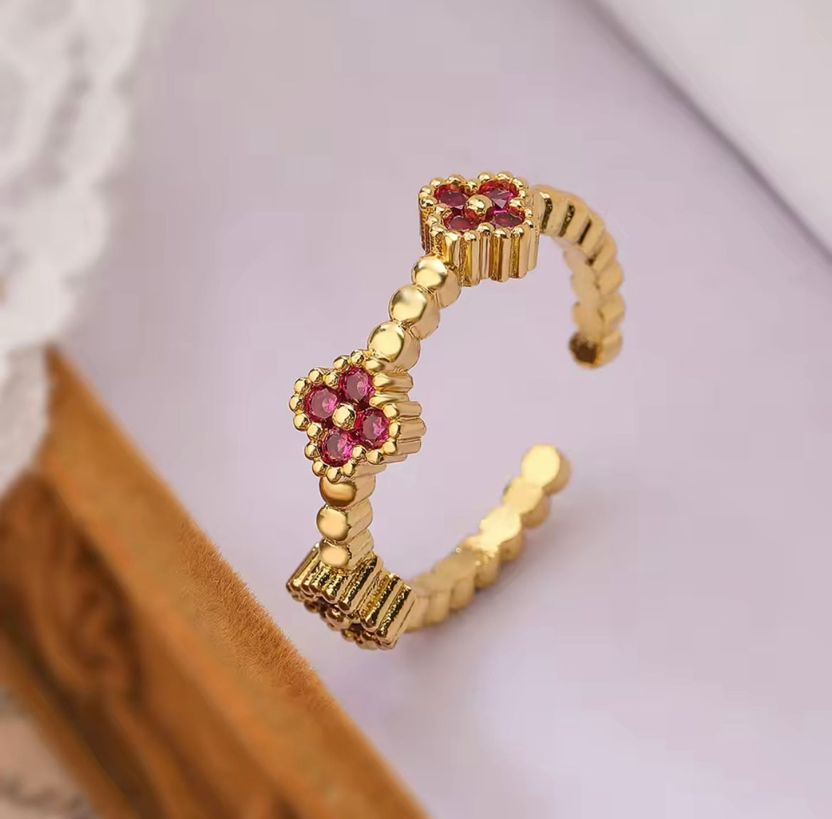 Flower Clover Band Adjustable Ring