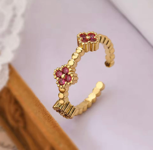 Flower Clover Band Adjustable Ring