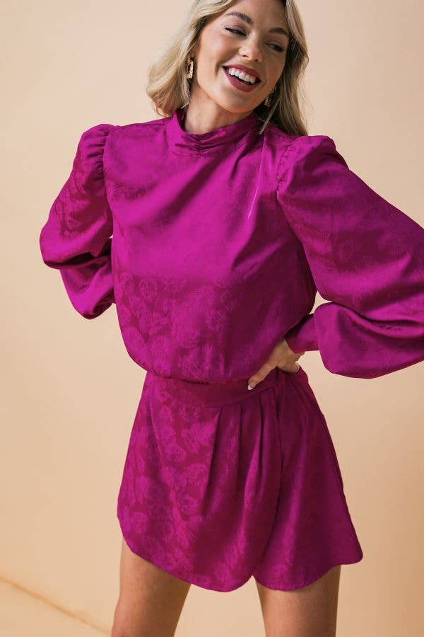 Magenta Jacquard Satin Romper