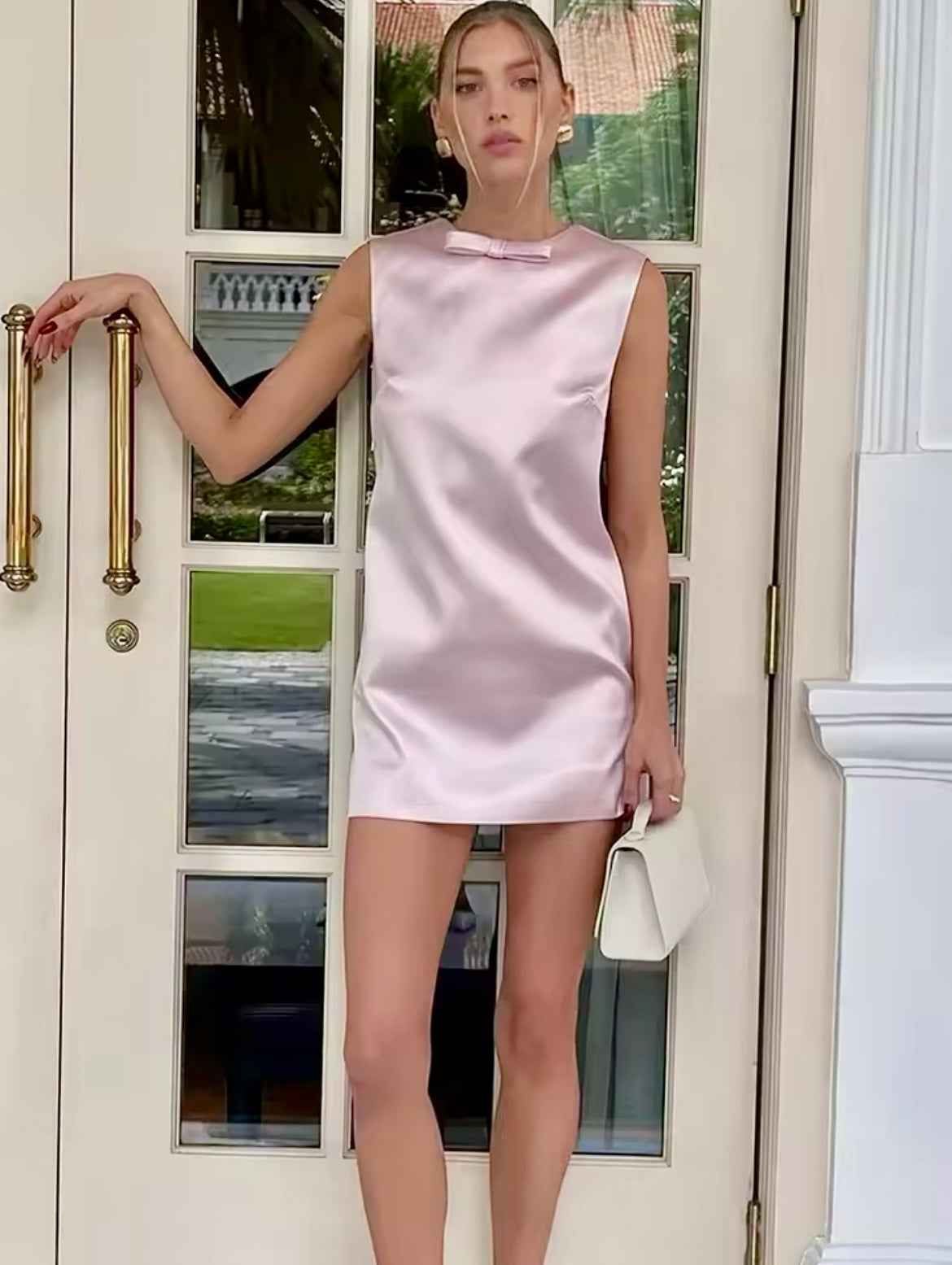 Allison Pink Satin Bow Mini Dress