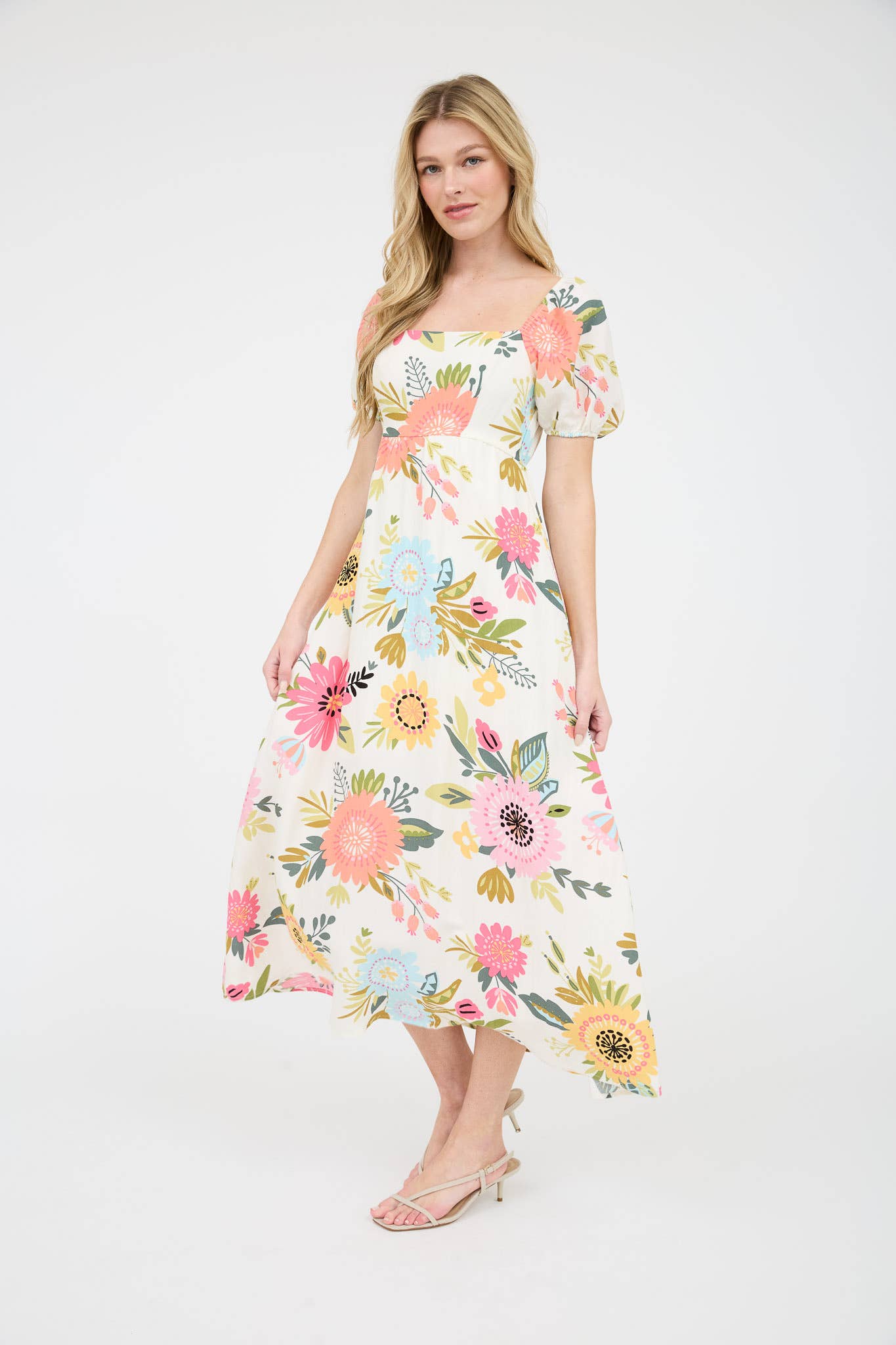 Arcadia Floral Print Puff Sleeve Dress