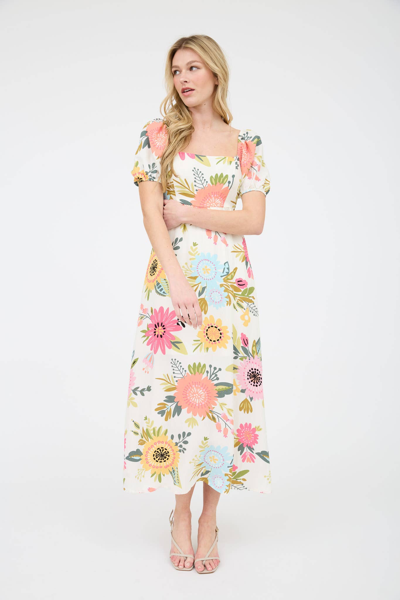Arcadia Floral Print Puff Sleeve Dress