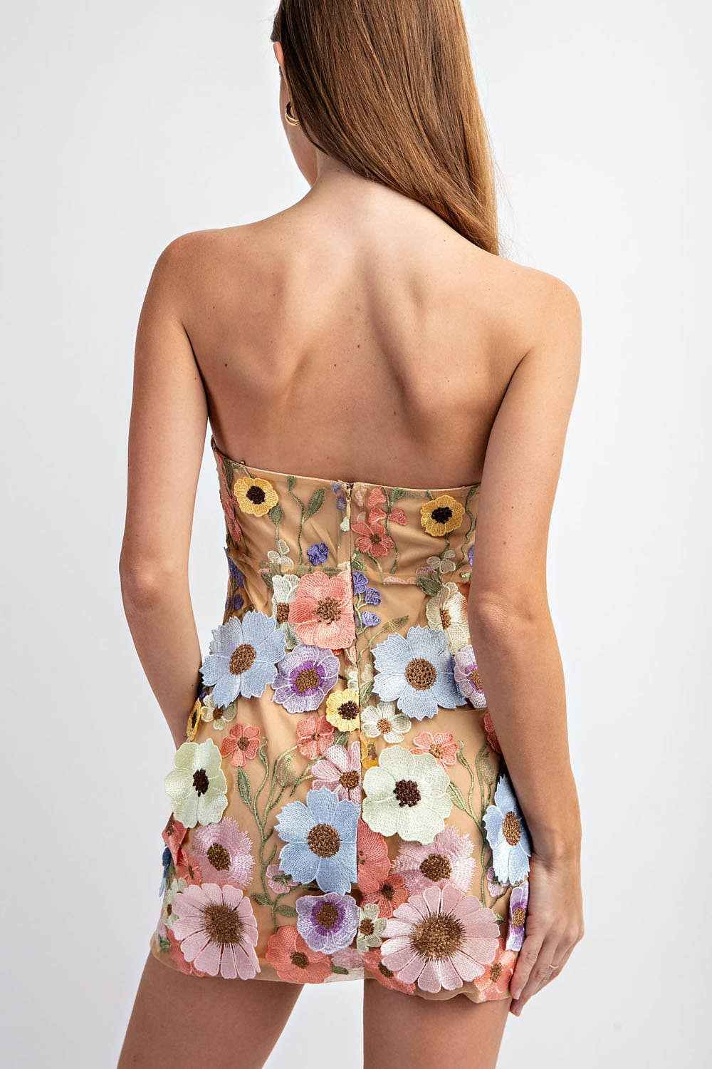 Ariel Flower 3D Embroidery Tube Mini Dress