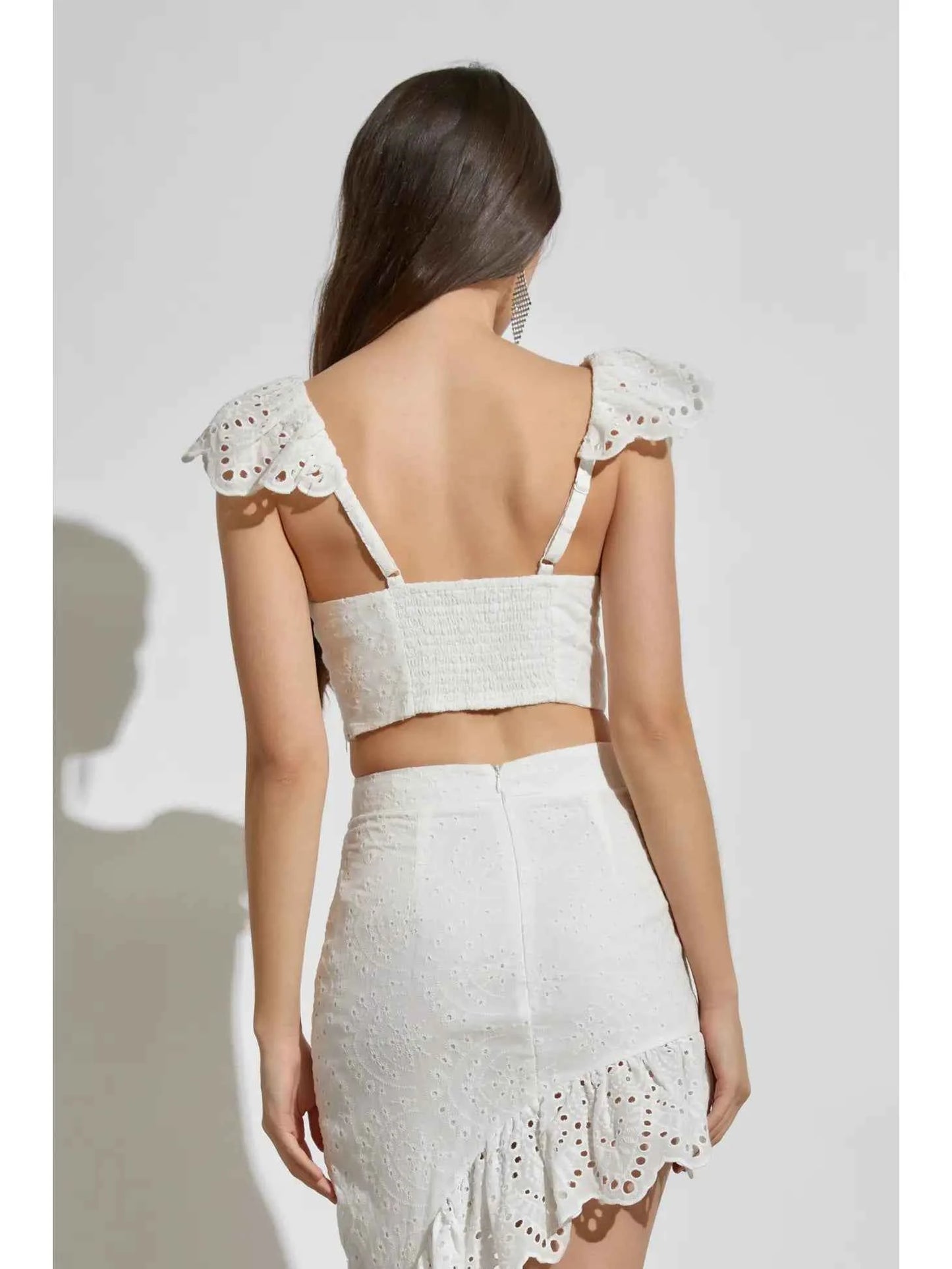 Ava Eyelet Ruffle Crop Top