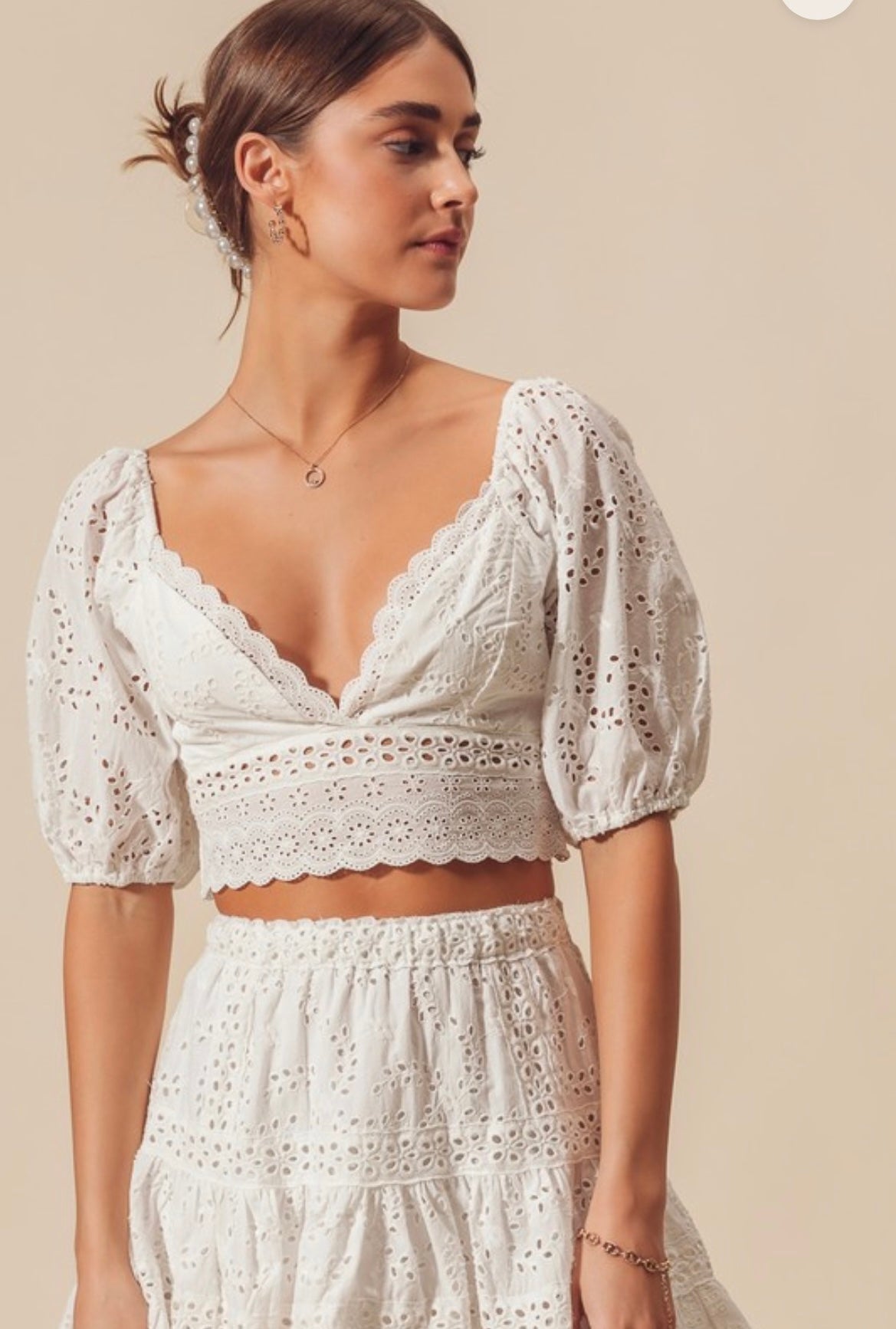 Avery White Eyelet Top & Skirt Set - Two Piece Sets - essecoco