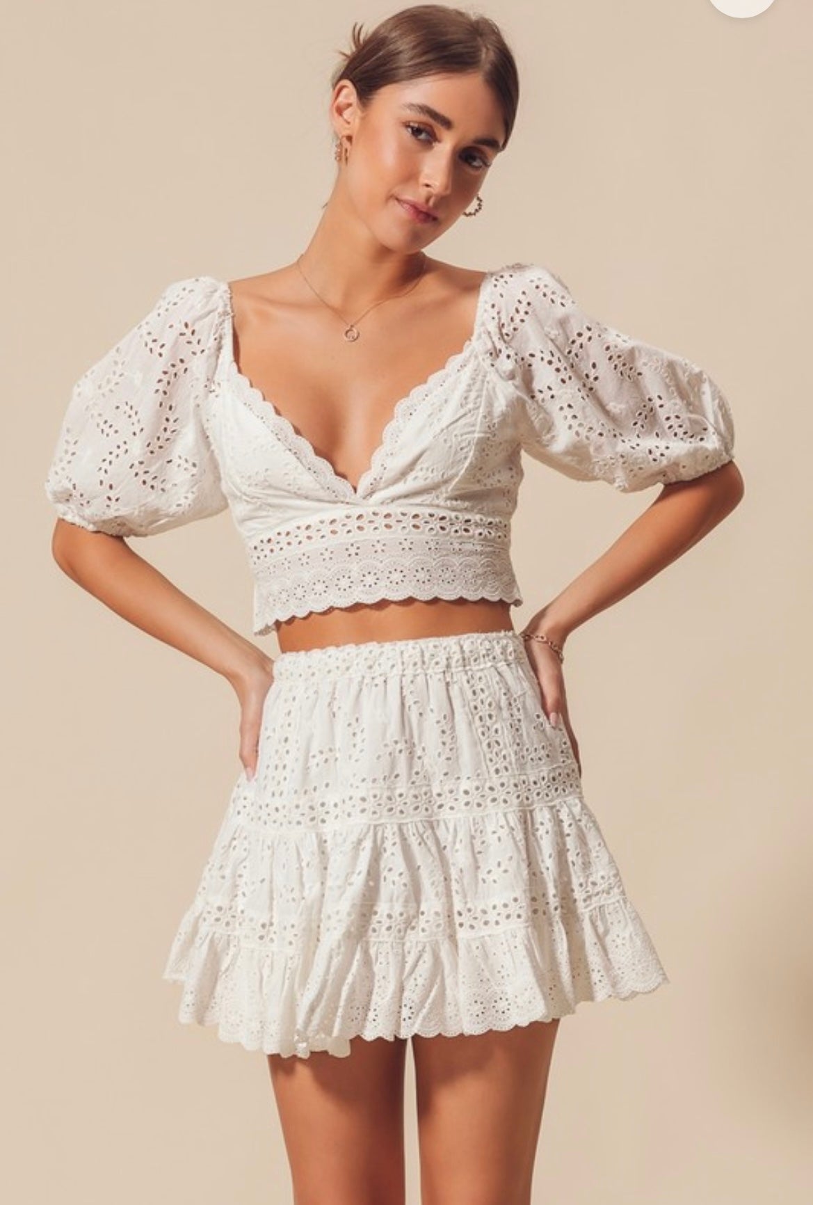 Avery White Eyelet Top & Skirt Set - Two Piece Sets - essecoco