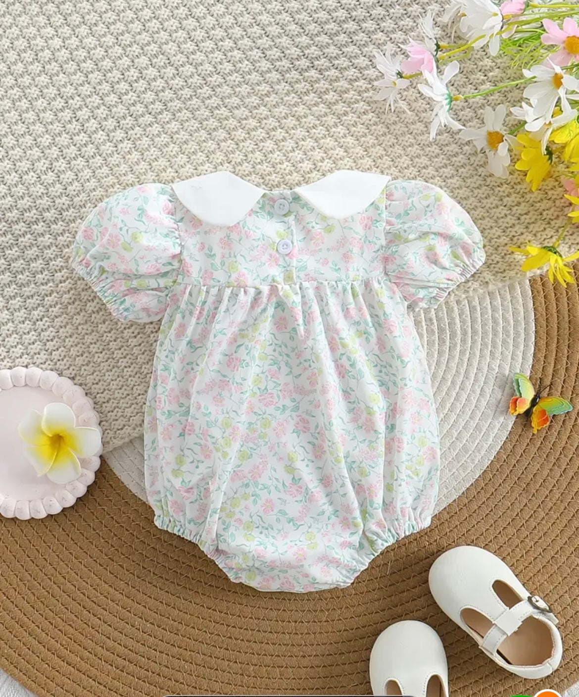 Sweet Smocked Puff Sleeve Baby Romper 6-12mo