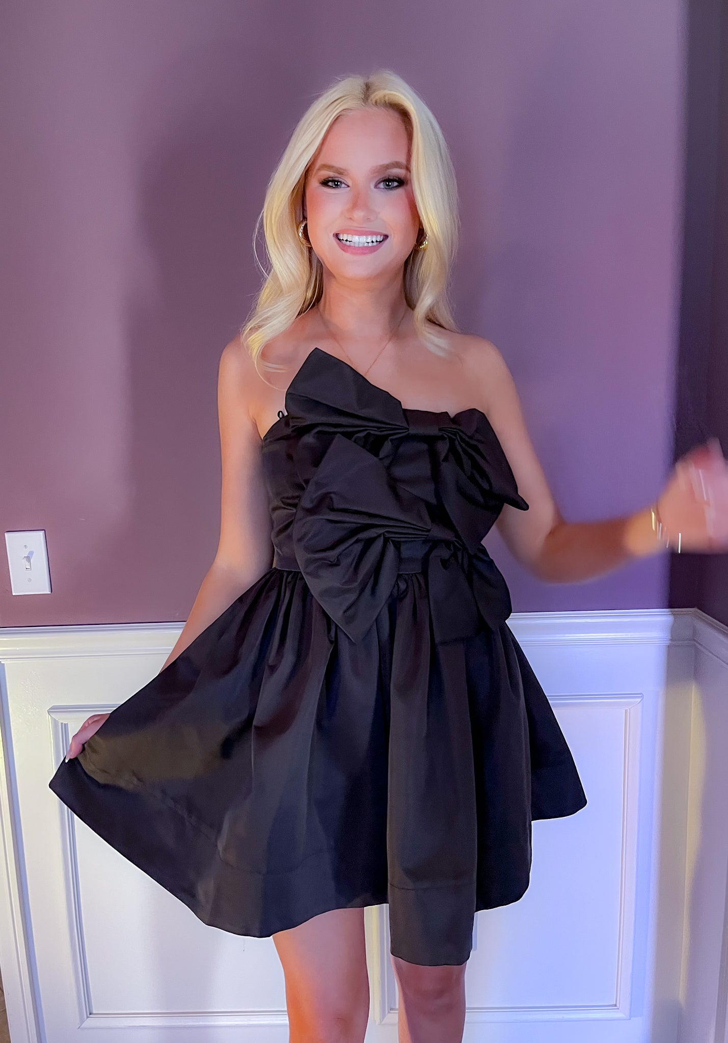 Mila Black Double Bow Dress - Strapless Dress - essecoco