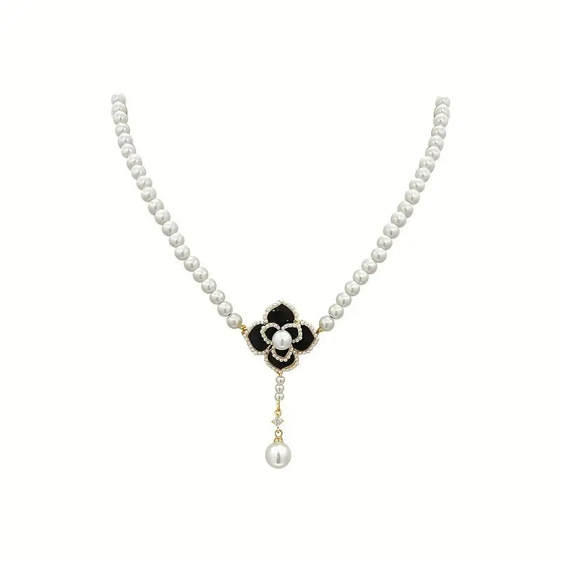 Stunning Black Camellia Pearl Choker Necklace - Pearl necklace - essecoco
