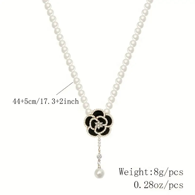 Stunning Black Camellia Pearl Choker Necklace - Pearl necklace - essecoco