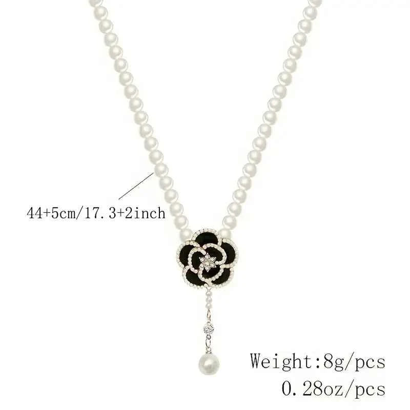 Stunning Black Camellia Pearl Choker Necklace