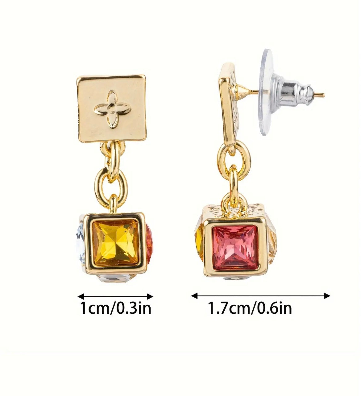 Vintage Elegant Square Two-Tone Inlay 14K Golden Plated Earrings