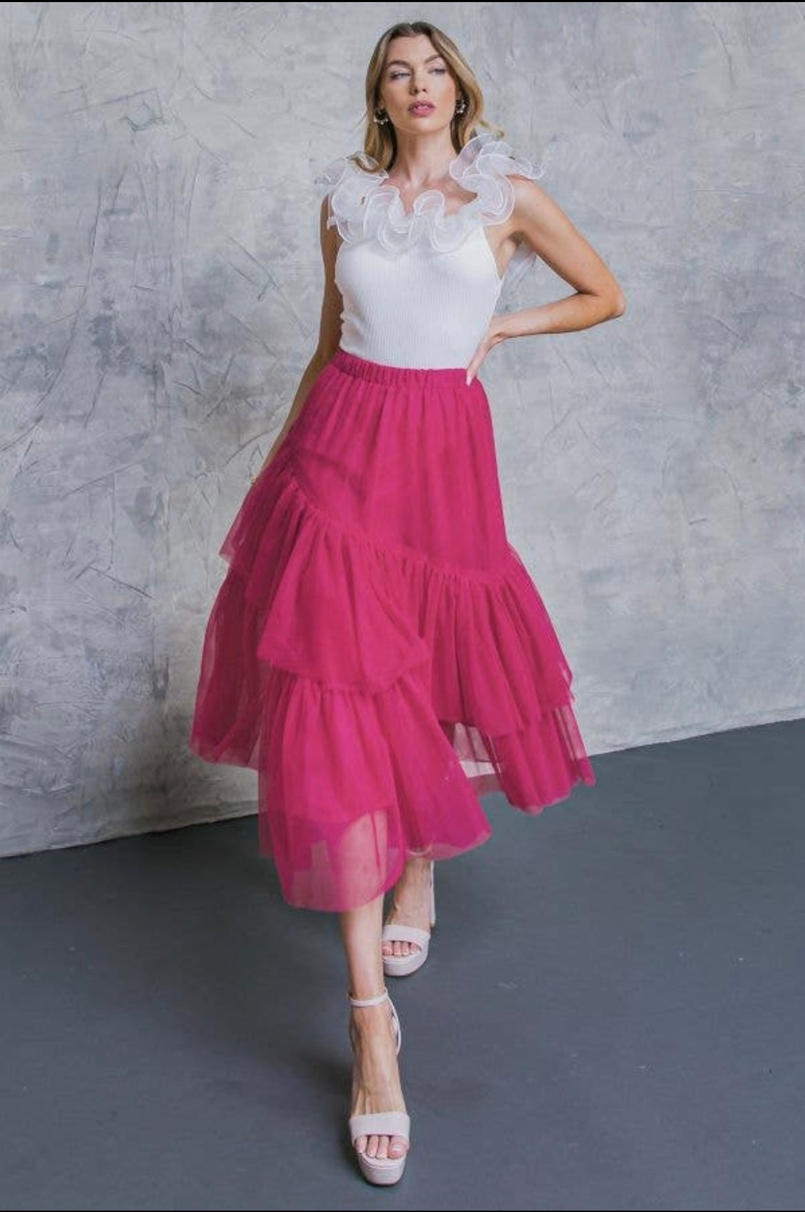 Calista Fuchsia Tulle Skirt - Tulle Skirt - essecoco