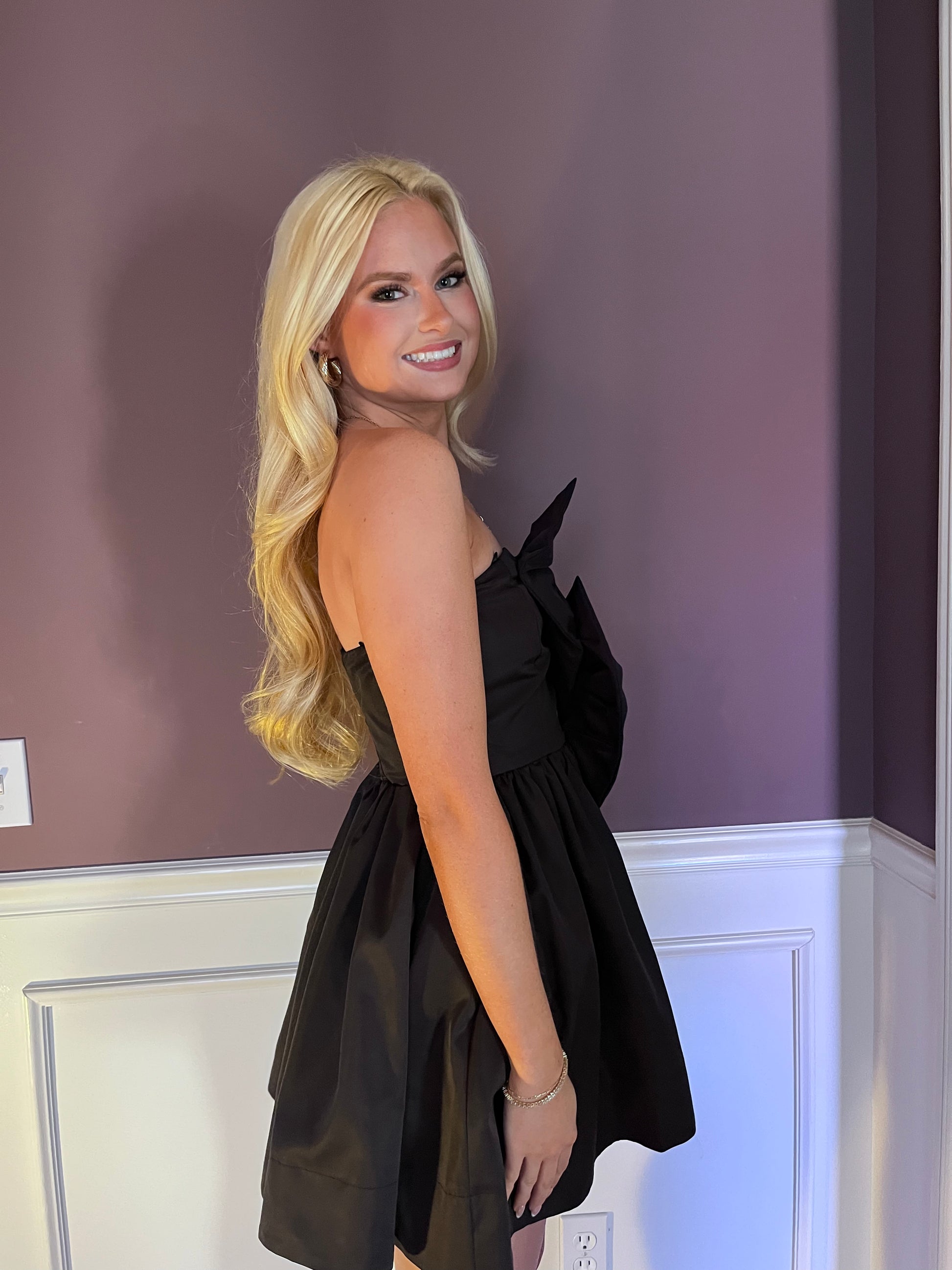 Mila Black Double Bow Dress - Strapless Dress - essecoco