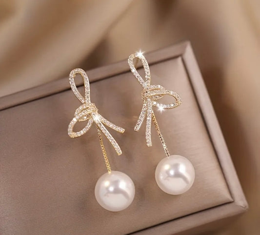 Exquisite Bow Bead Dangling Earrings For Women