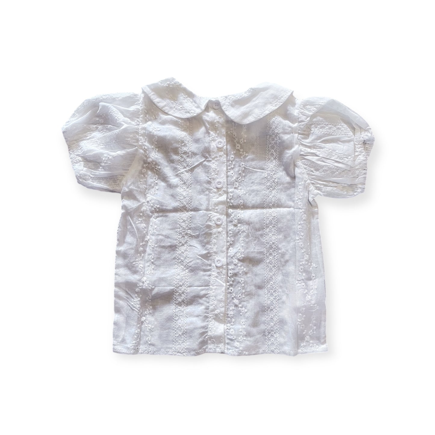 Sweet Ivory Embroidered Collar Girls Top