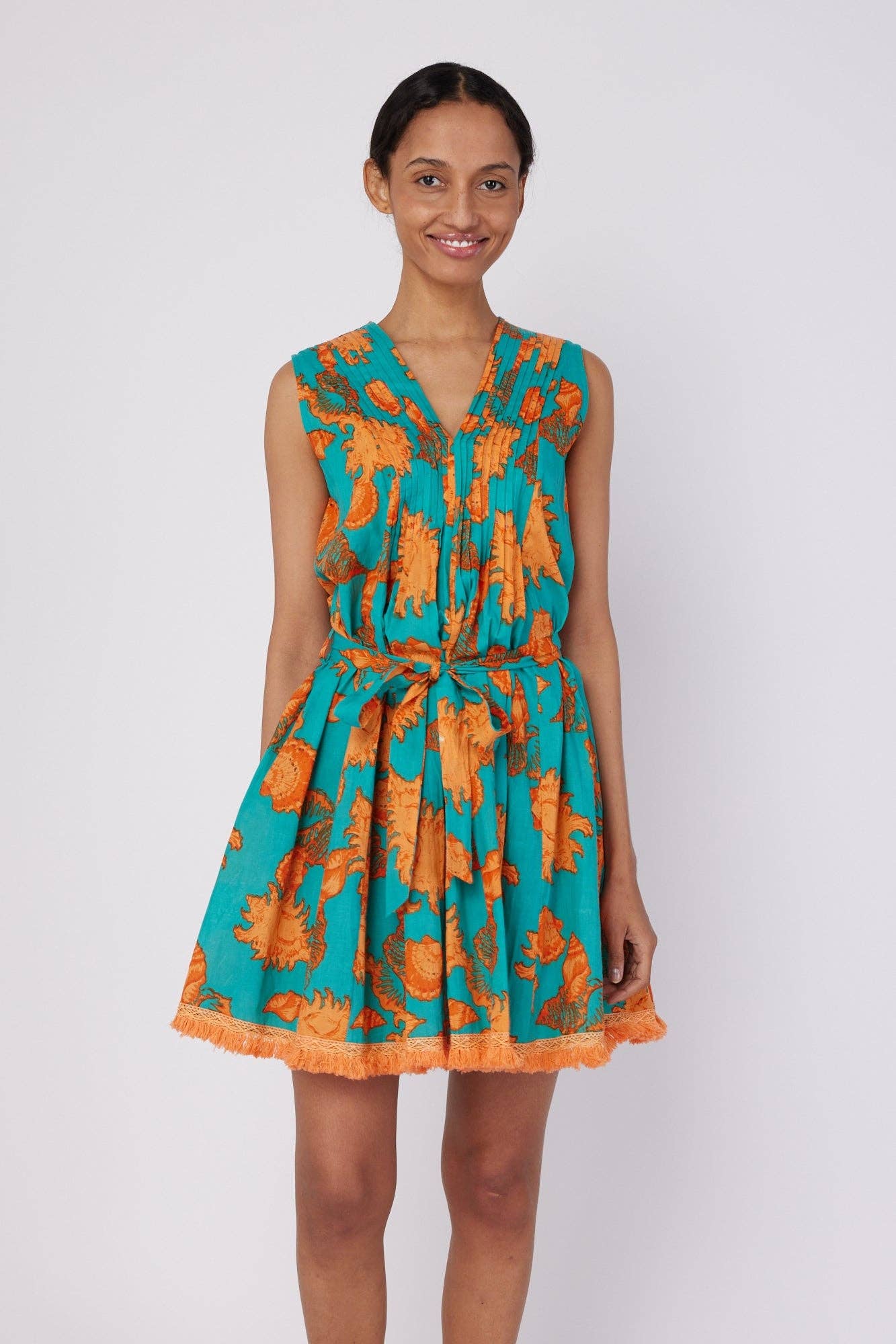Felice Resort Spring Summer Dress Turquoise Orange Shells
