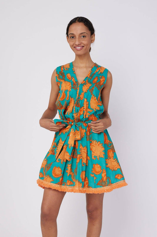 Felice Resort Spring Summer Dress Turquoise Orange Shells