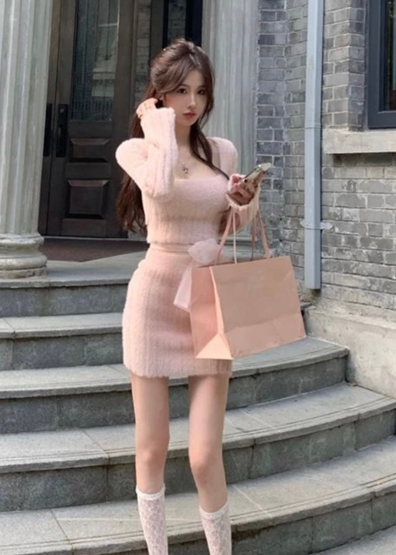Lacy Fuzzy Sweater Set - Sweater Set - essecoco