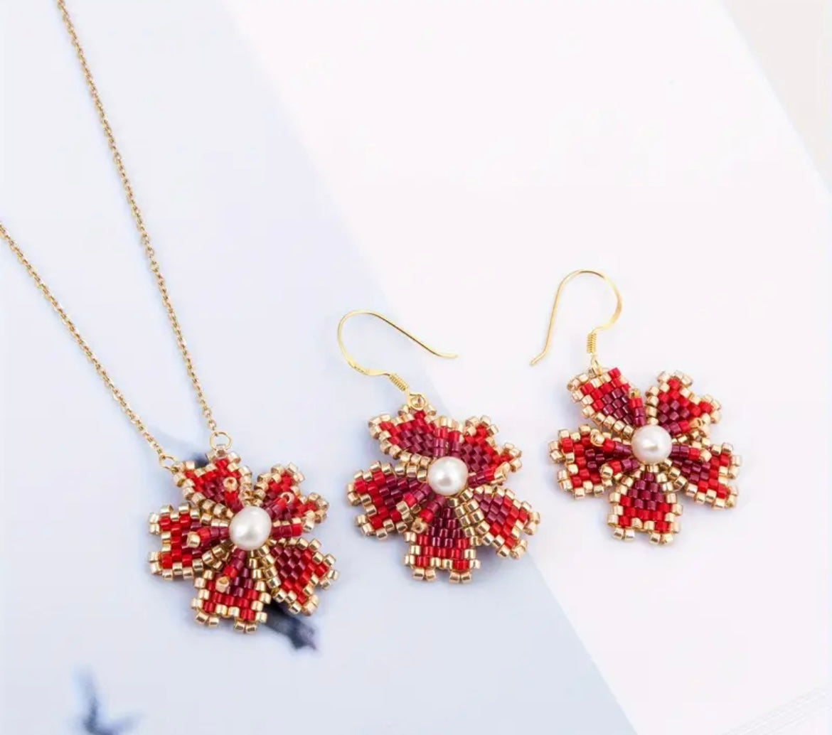 Miyuki delicate beads jewelry earrings & necklace set handmade