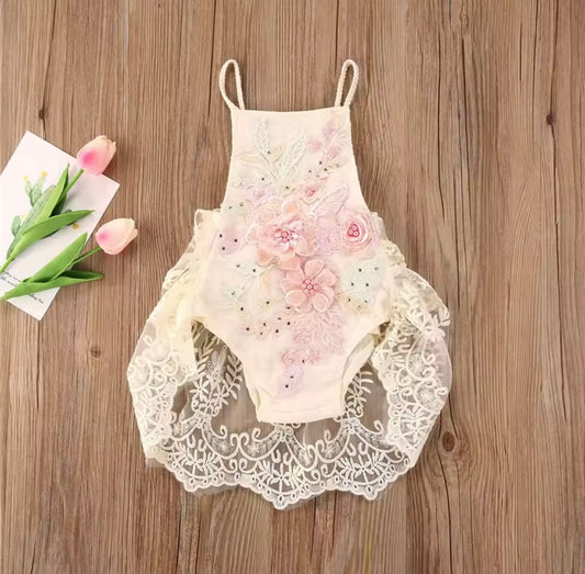 Romantic Floral Crochet Baby Romper